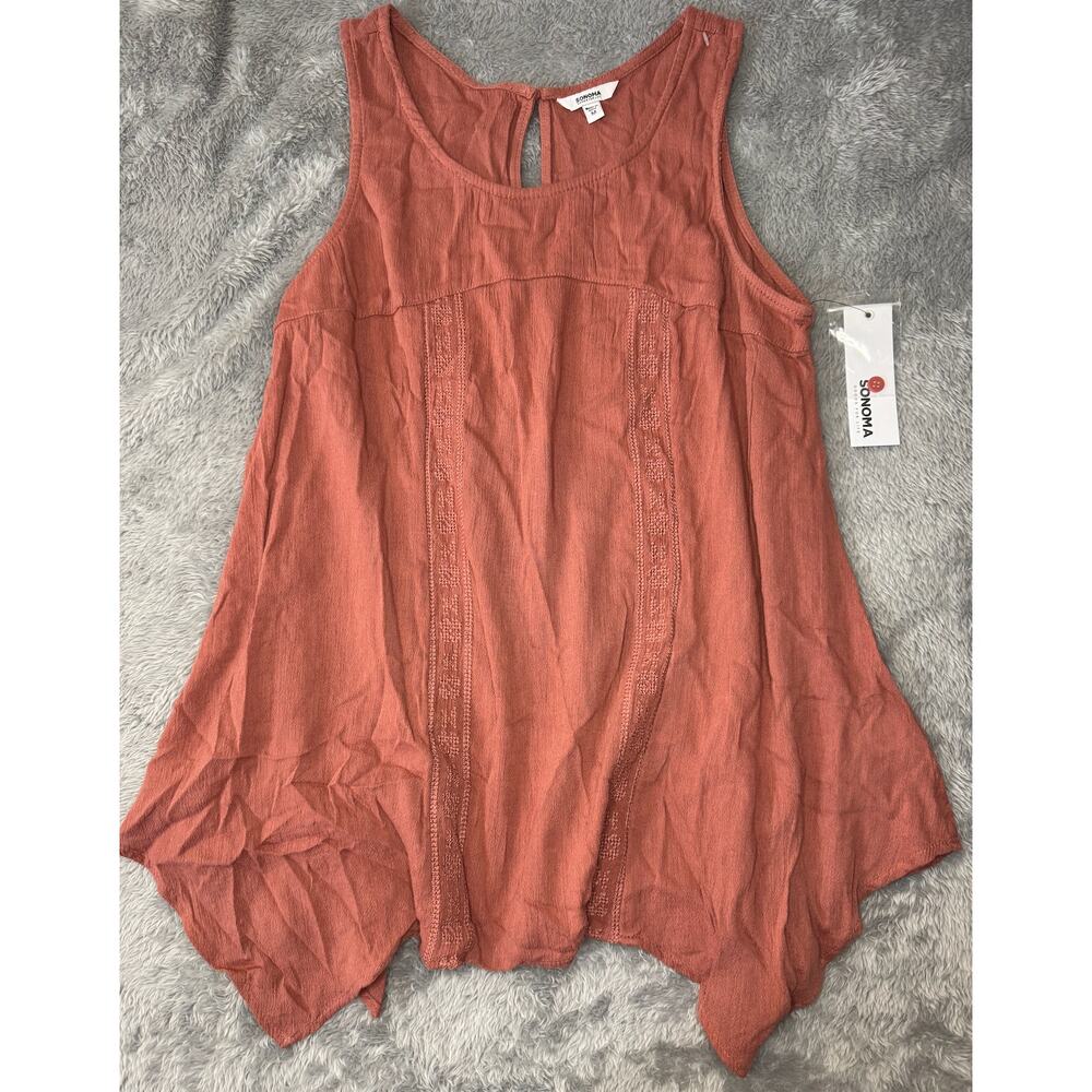 Tunic Tank Women's M Burnt Orange Cotton Blend Sleeveless Detailed Top Sonoma